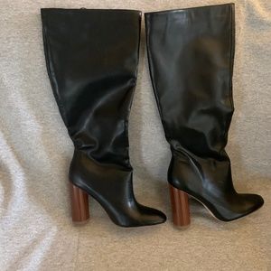 Forever 21 Black Boots with Round Wooden Heel